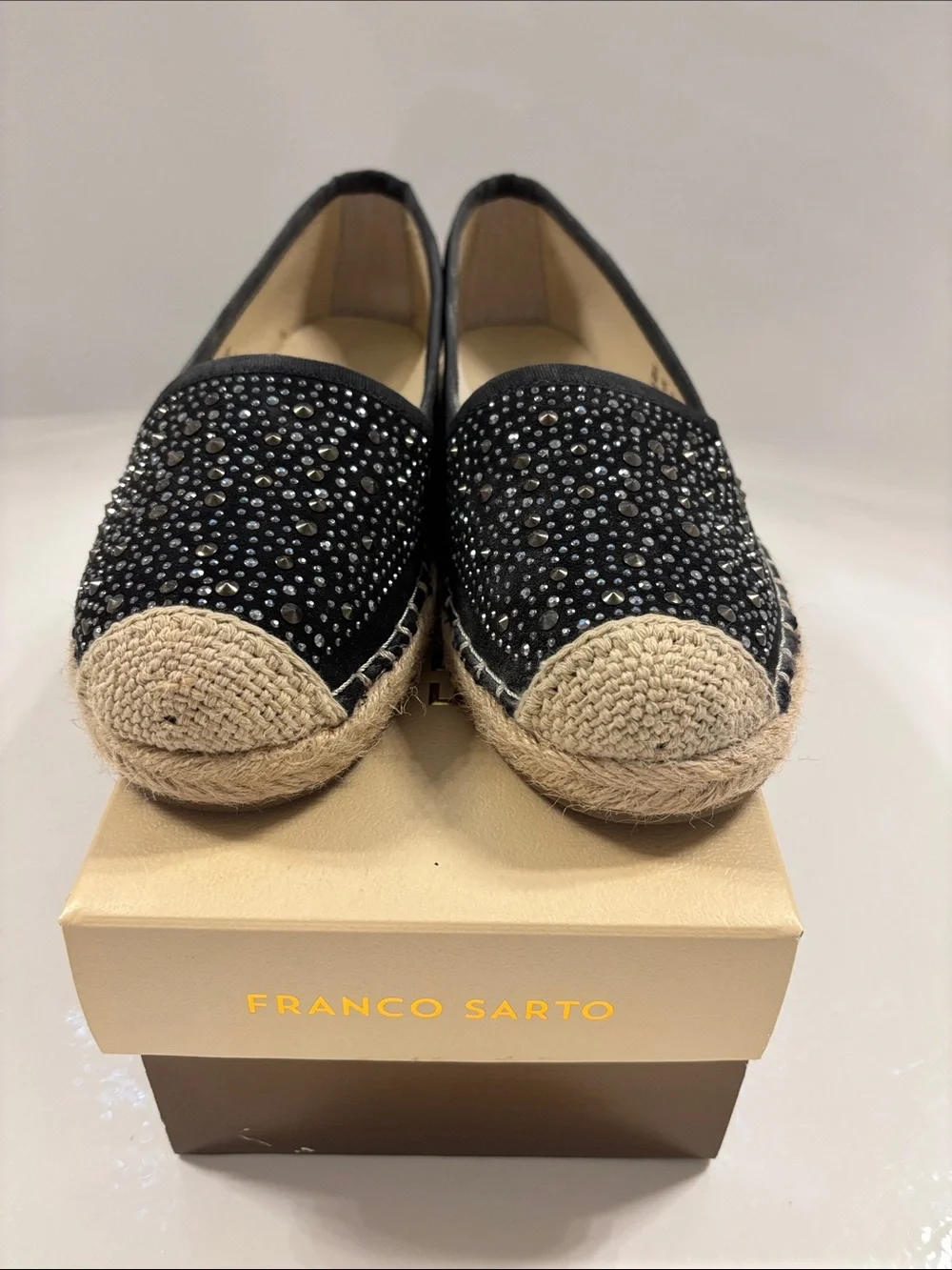 Franco Sarto Black Crystal Espadrille Flats